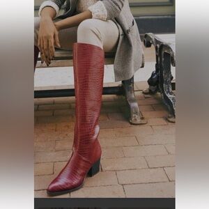 Franco Sarto Rich Brown Crocodile-Patterned Heeled Boots